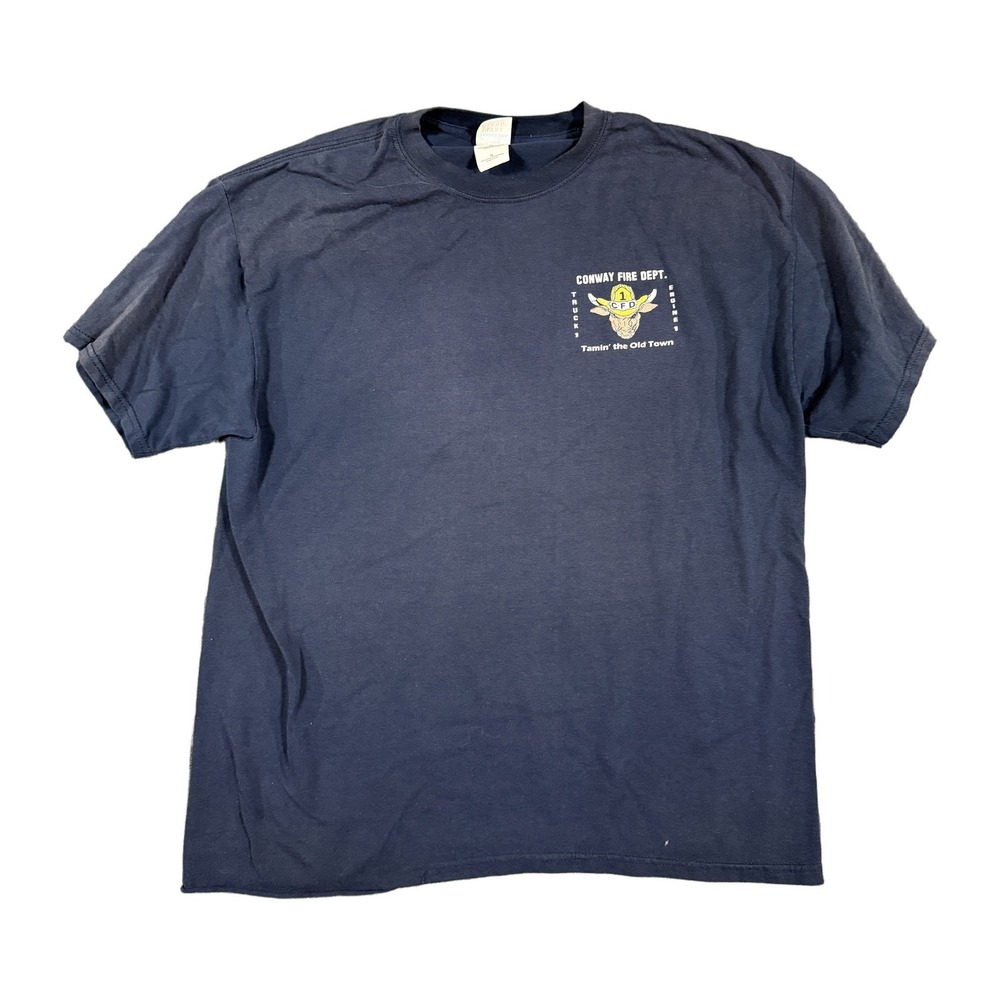 Gildan Ultra Blend Conway Fire Dept T-Shirt XL Navy Blue Graphic Tee Bull CFD